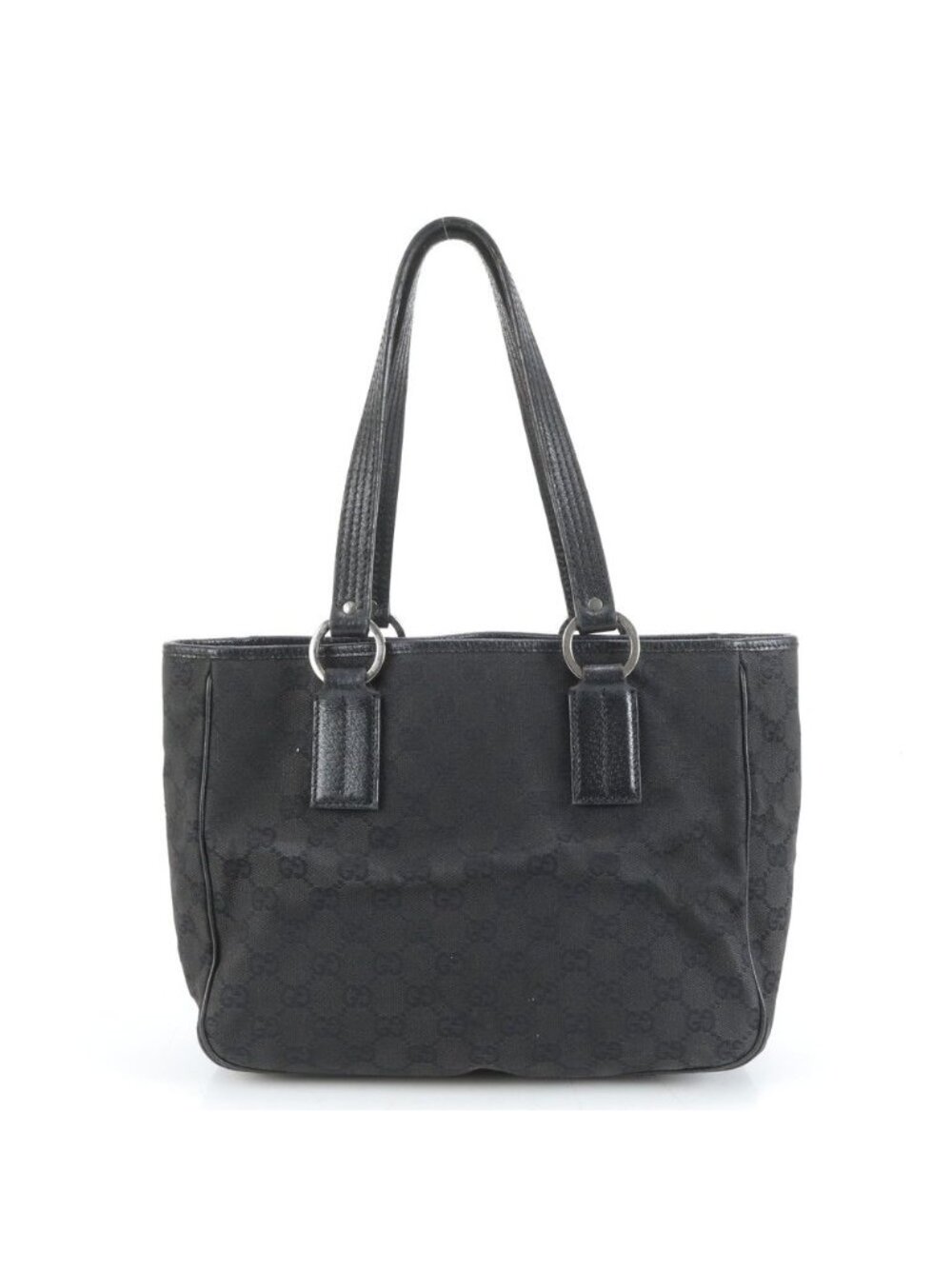 Gucci GG Canvas Leather Tote Bag Shoulder Hand Black